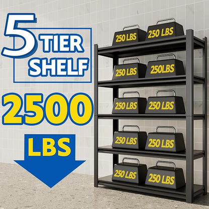 72''H Garage Shelving Heavy Duty, 2500LBS Storage Shelves, 5-Tier Adjustable - Image 3