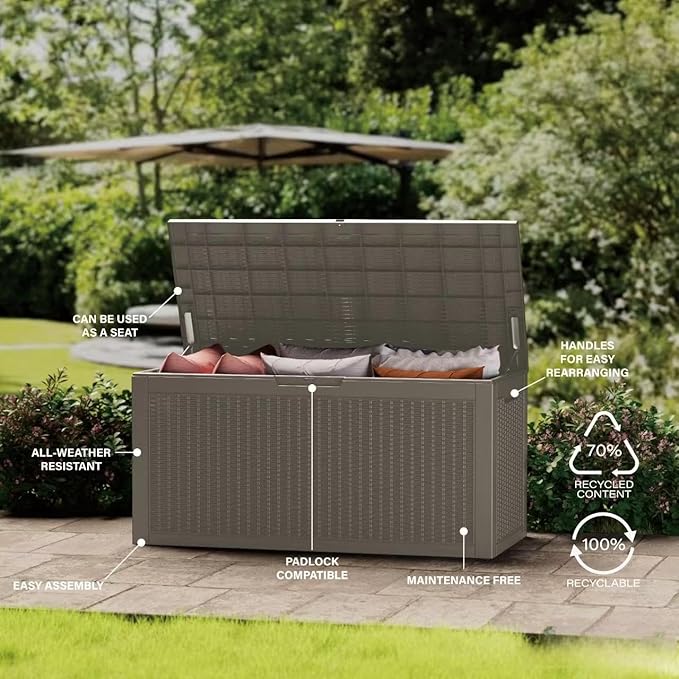 100 Gallon Lockable Resin Deck Box, Waterproof & UV-Resistant Outdoor Storage - Image 6