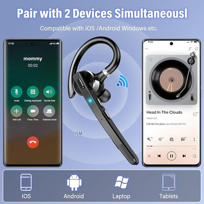 Bluetooth Headset, Wireless Bluetooth 5.3 Earpiece, 90Hrs Hands Free Headset - Image 3