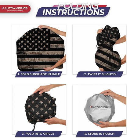 Autoamerics 1-Piece Windshield Sun Shade Brown Camo American Flag USA Design - Image 8