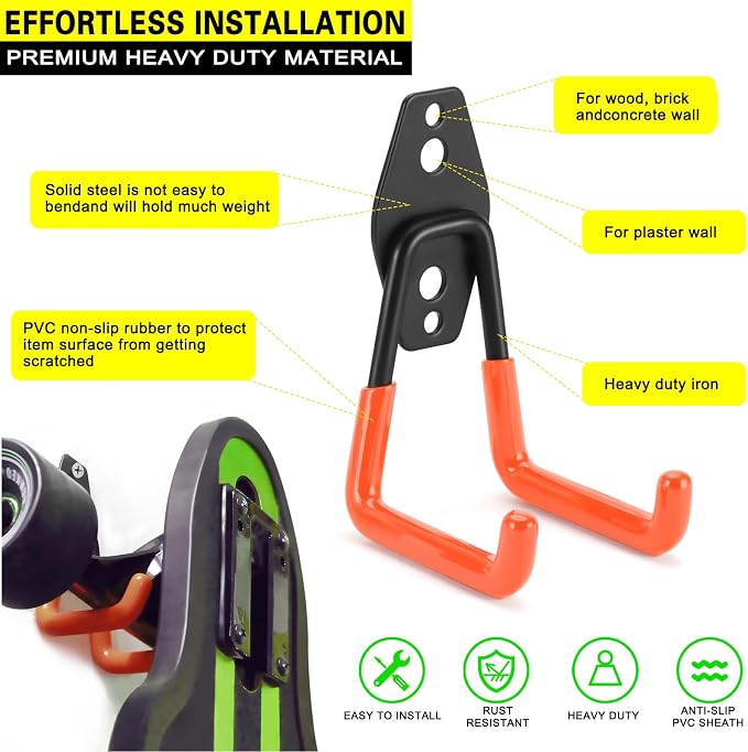 4 Pack Heavy Duty Garage Hooks Storage Organizer Wall Mount Power and Garden - Image 2