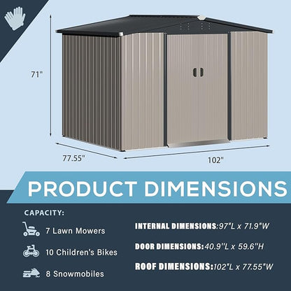 U-MAX 8 x 6 Ft Outdoor Shed, 6x8 Outdoor Storage Metal Cabinet Sheds & Outdoor - Image 5