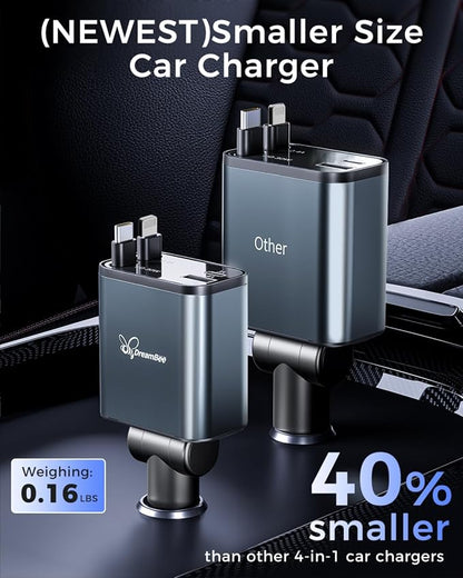 Retractable 70W USB Car Charger Adapter, 4 in 1 Fast Phone Charger, 2 - Image 2