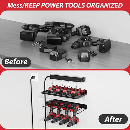 Power Tool Organizer With Charging Station, Wall Mount Drill Holder, - Image 4