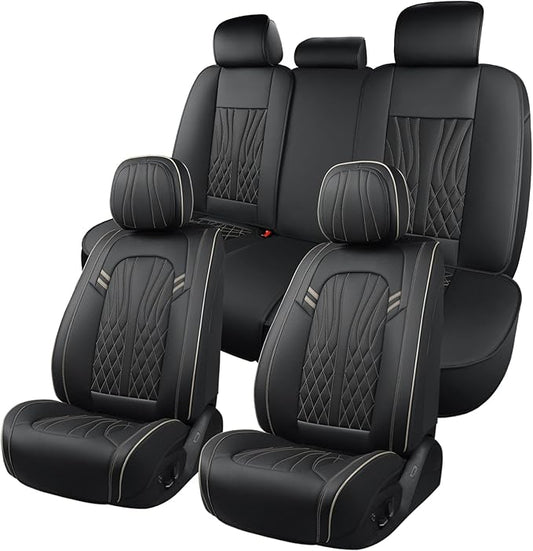 Leather Car Seat Covers 5 Pieces, Full Set Universal Seat Covers by MINGBRONCARSEATCOVER