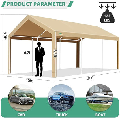 COBIZI Carport 10x20ft Heavy Duty Portable Garage, 2.0 Powder Coated Frame - Image 6