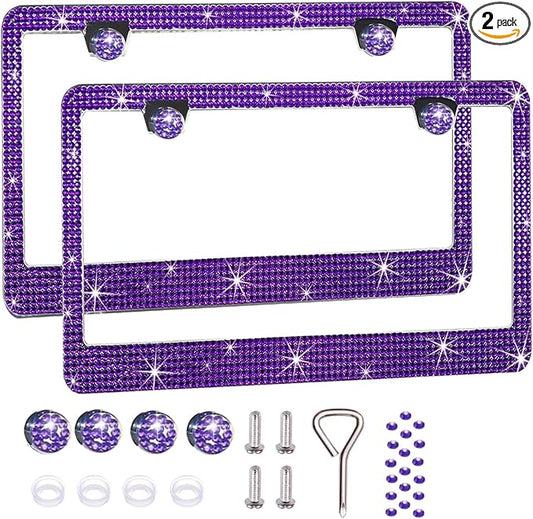2 Pack License Plate Frames for Women, Sparkly Rhinestone Diamond Car by Unknown