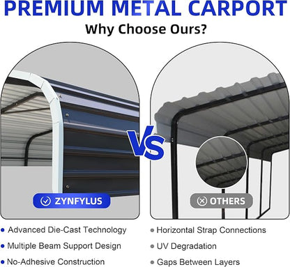 12x24 Metal Carport with Base Fixings Heavy Duty Garage Outdoor Chrome Plated - Image 3