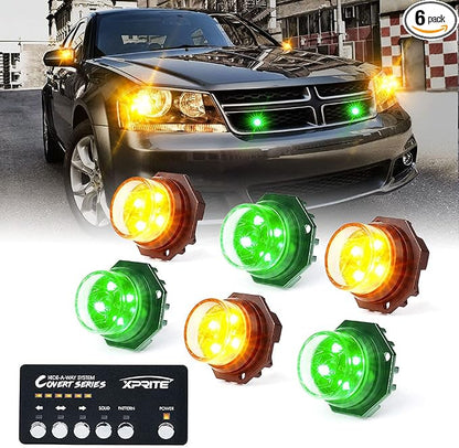 Xprite Amber Green LED Hideaway Strobe Lights Kit 20 Flashing Patterns by XPRITE