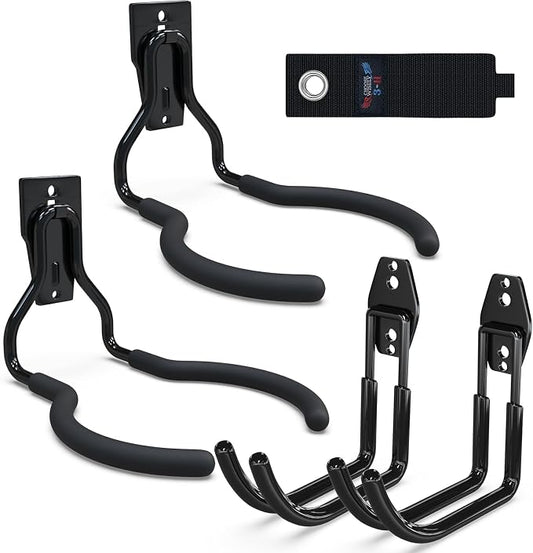 3-H Weed Eater Hanger 2 Pack, 2 Large Garage Wall Hooks, 1 Extension Strap by 3-H