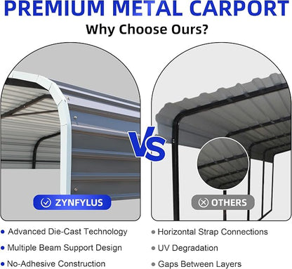 12x20 Metal Carport with Base Fixings Heavy Duty Garage Outdoor Chrome Plated - Image 3