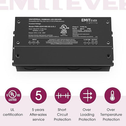 EMITEVER Dimmable Led Driver, 2 Packs 60W AC 110V-277V to DC 24V Transformer - Image 7