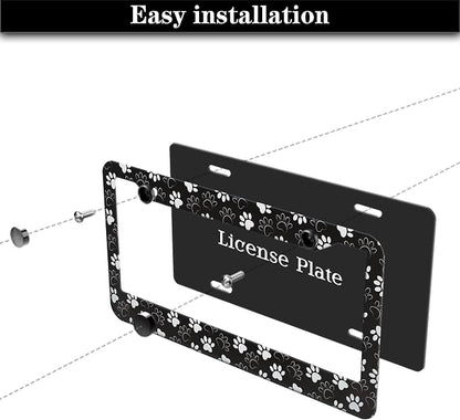 License Plate Holder Black and White License Plate Frames Black White Dog Cat - Image 7