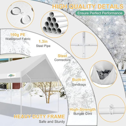 COBIZI Carport 12x20ft Heavy Duty Portable Garage, 2.0 Powder Coated Frame - Image 3