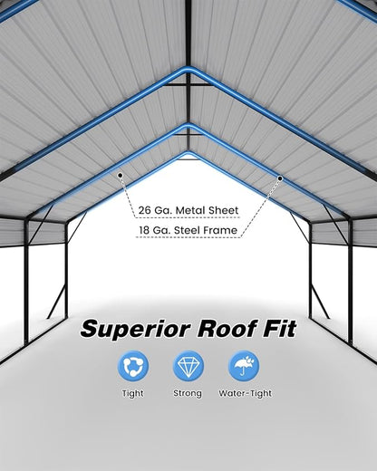 20'x15'x12.7' Heavy Duty Metal Carport, Steel Carports Canopy - Image 2