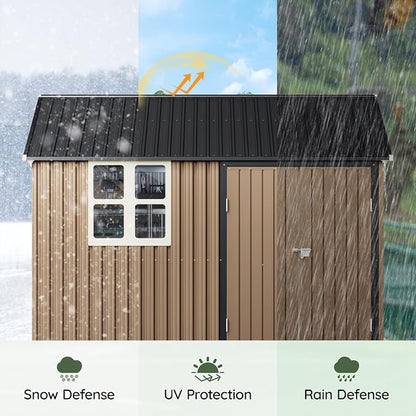 8x10 FT Outdoor Metal Storage Shed, Single Door, 1 Clear Window, Tool Shed - Image 6