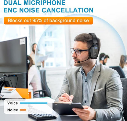 Bluetooth Headset, 60hrs Noise Canceling V5.2 Over Head Headphones, Single Ear - Image 2