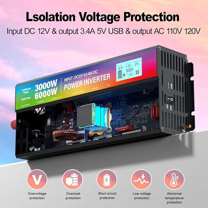New Upgraded 3000 Watt Power Inverter, 12V DC to 110V/120V AC Converter - Image 3
