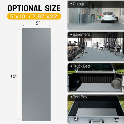 TUFFIOM 5 x 10 FT Garage Floor Mat, Thickened Diamond Plate PVC Garage Mats - Image 6