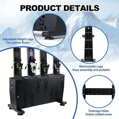 Freestanding Ski Storage Rack for 4 Pairs, Floor Stand Ski Organizer Rack - Image 4