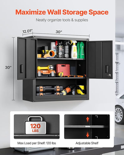 VEVOR Metal Wall Cabinet, 30W x 12.01D x 30H Inch, Steel Floating Hanging - Image 3