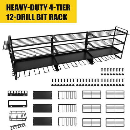 Wall Mount Power Tool Organizer, 4 Layer 12 Drill Hangers Storage Rack - Image 3