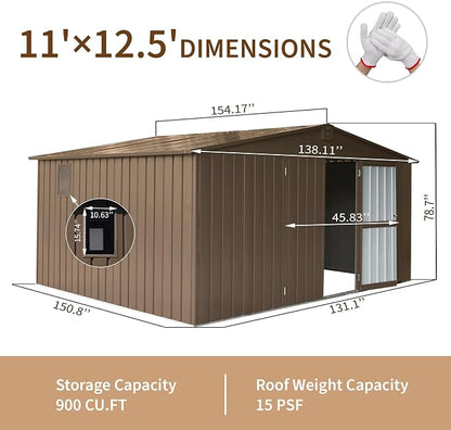 IKERY Extra Large Galvanized Steel Storage Shed 11' x 12.5' - Image 7