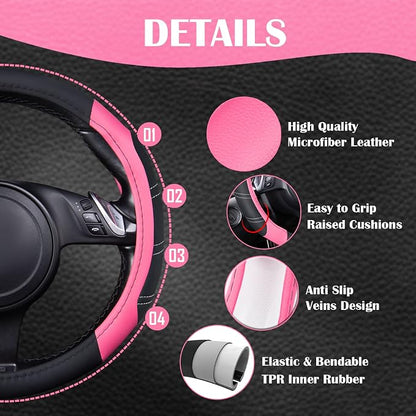 CAR PASS Line Rider Microfiber Leather Sporty 14.5-15 inch Steering Wheel Cover - Image 4