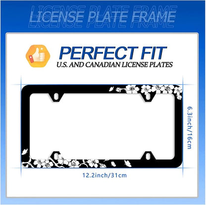 【2Pcs】 Black White Cherry Blossoms License Plate Frame Floral Flowers License - Image 7