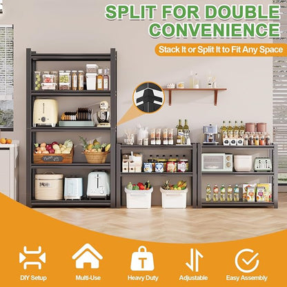 72H Metal Kitchen Storage Shelves, 2500 LBS Heavy Duty Garage Shelving Unit - Image 4