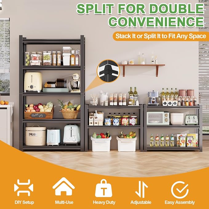 72H Metal Kitchen Storage Shelves, 3000 LBS Heavy Duty Garage Shelving Unit - Image 4