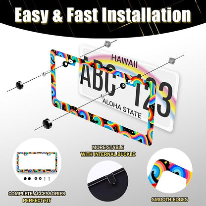 Boho Rainbow License Plate Frame Colorful License Plate Holder Stainless Steel - Image 7