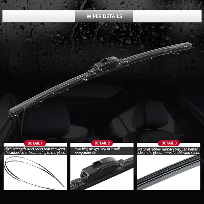 Replacement for BMW X6 2014-2019 Windshield Wiper Blades, 3 Pieces of Car Front - Image 4