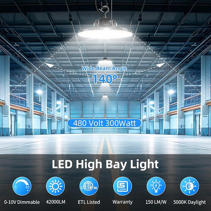 480V LED High Bay Light 300W 240W 200W Adjustable UFO Light 42000LM ETL DLC - Image 2