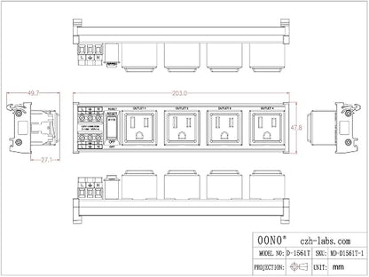 DIN Rail Mount AC 120V NEMA 5-15R 4 Receptacles Outlet Power Strip Module - Image 5