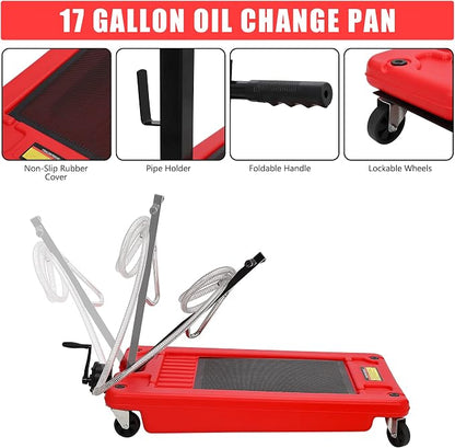 ‌17 Gal Low Profile Oil Drain Pan, Heavy Duty Mobile Oil Changing Pan - Image 3