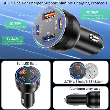 65W USB C Car Charger, 5 Pack 4-Port PD Super Fast Charging Type C Car Charger - Image 6