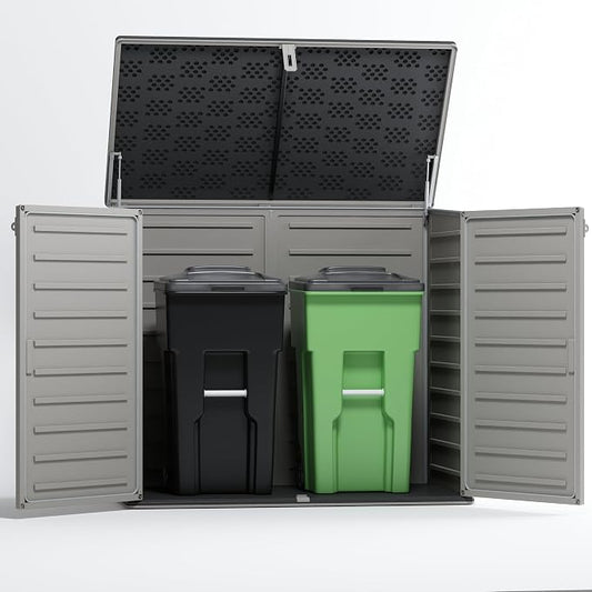 Outdoor Trash Can Storage Shed 4.6 x 4.1 FT, 304 Gallon Resin Shed by SEGMART