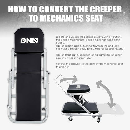 ‎DNA MOTORING TOOLS-00187 40 Inches 2 IN 1 Rolling Folding Car Creeper/Seat - Image 3
