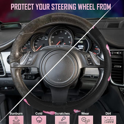 Car Pass Pink Embroidery Butterfly Steering Wheel Cover, Universal 15 Inch Car - Image 2