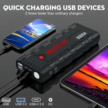NEXPOW Car Jump Starter, 2000A Peak 12V Portable Car Battery Starter, Auto - Image 3