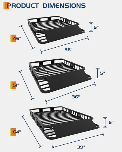 51" x 36" Universal Roof Rack Basket, 200 Lbs Capacity Rooftop Cargo Carrier - Image 3