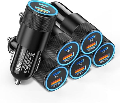 6 Pack USB C Car Charger, Ancekoy 38W Dual USB-C + USB-A Car Charger Adapter by Ancekoy