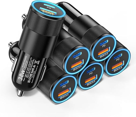 6 Pack USB C Car Charger, Ancekoy 38W Dual USB-C + USB-A Car Charger Adapter by Ancekoy