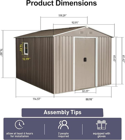 10×8FT Outdoor Metal Storage Shed Large Garden Sheds - Image 3