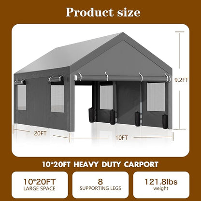 Walsunny Carport, 10x20 ft Heavy Duty Carport Canopy - Image 2