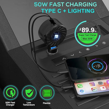 Retractable Car Charger, 3 in 1 Fast Charging Phone Charge 50W, Mini Car Adapter - Image 3