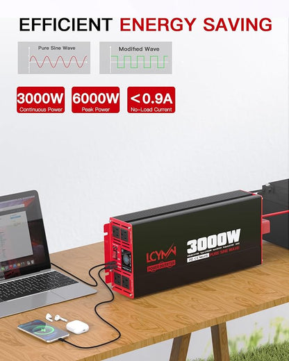 3000 Watts Power Inverter Pure Sine Wave DC 12V to 110V/120V AC 6000W Peak - Image 2