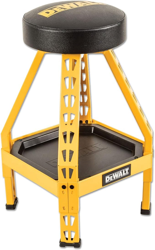 DEWALT Heavy-Duty Metal Stool for Garage and Shop, 360 Swivel Seat, Storage Tray by DEWALT