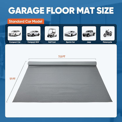 7.5 x 17 FT Garage Floor Mat, Thickened Diamond Plate PVC Garage Parking Mat - Image 2